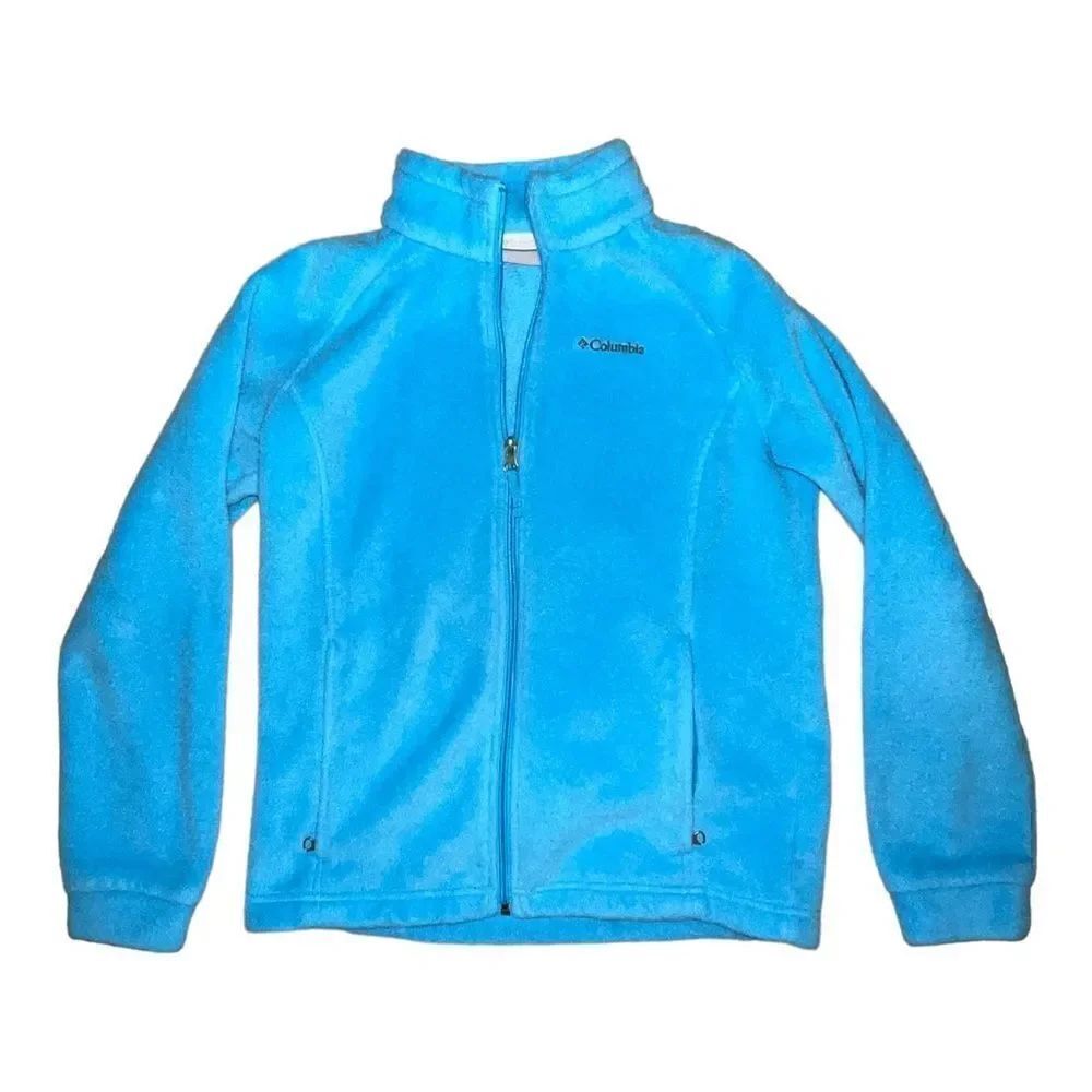 Columbia Light Blue Benton Springs Full Zipped Fleece Jacket Girls Large EUC